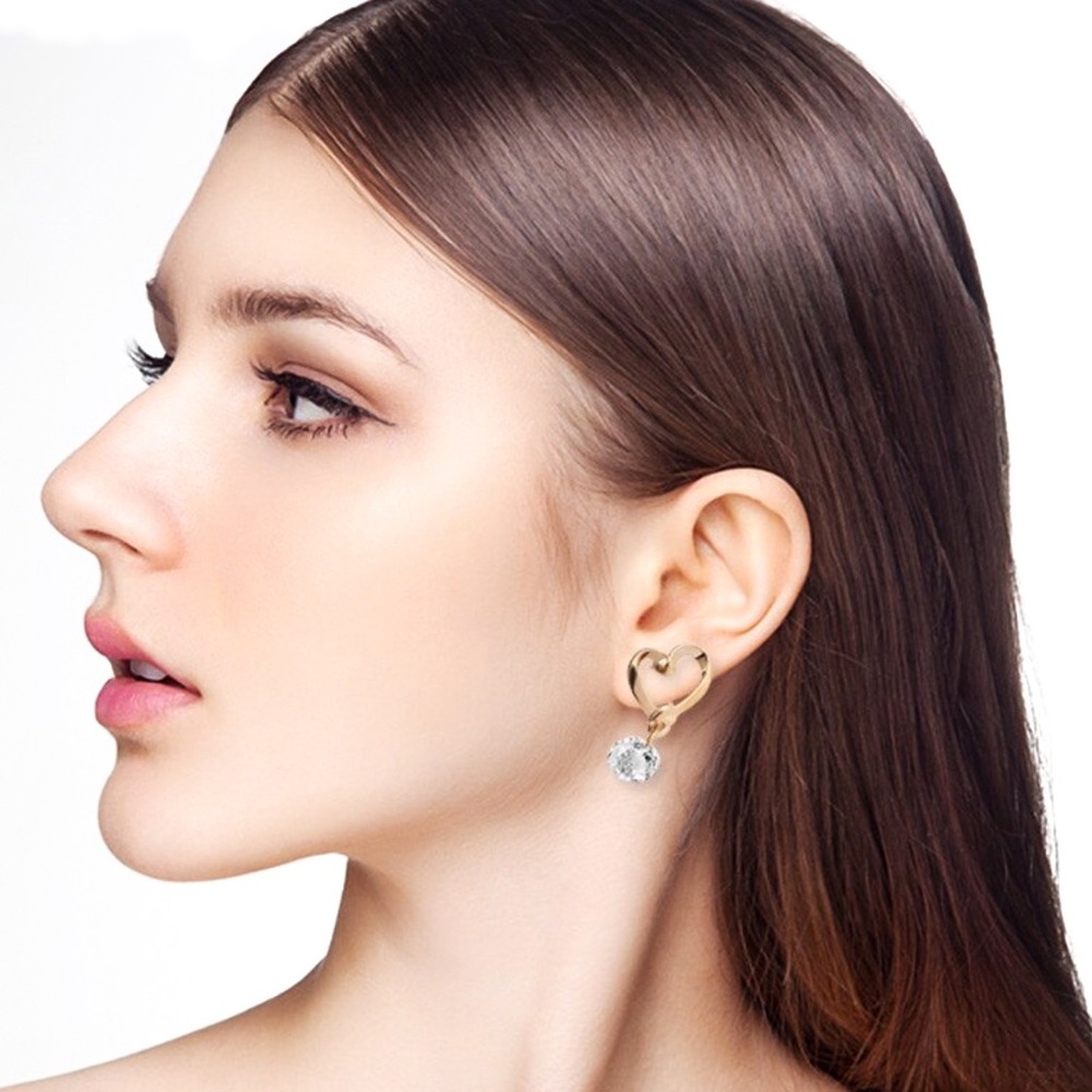 Any 4/$25! Gold Hearts w/Drop Crystal Earrings - Picture 2 of 8